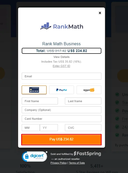 Enter information on Rankmath